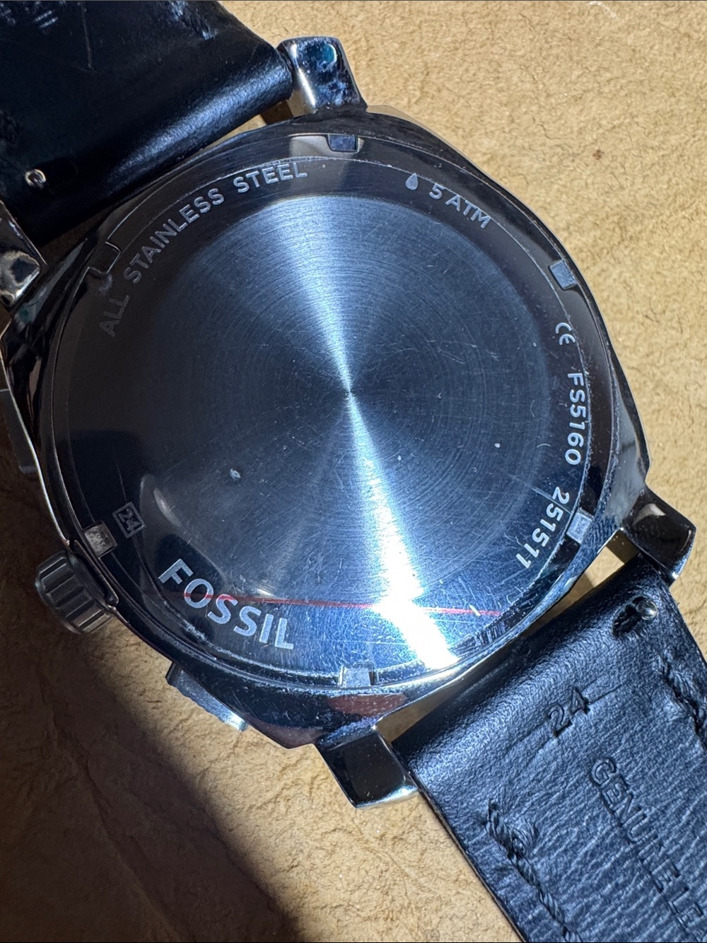 Fossil Men's Black Leather Strap Watch with Blue Dial and Stainless Silver Case - Picture 7 of 10